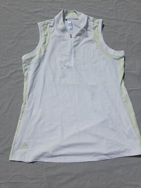 adidas - Women's Ultimate365 Sleeveless Polo White/Green/Yellow L EUC